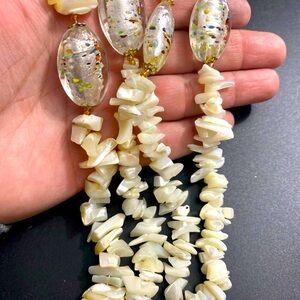 Long Vintage Puka Shell Mother the Pearl & Murano Glass Necklace 42” in